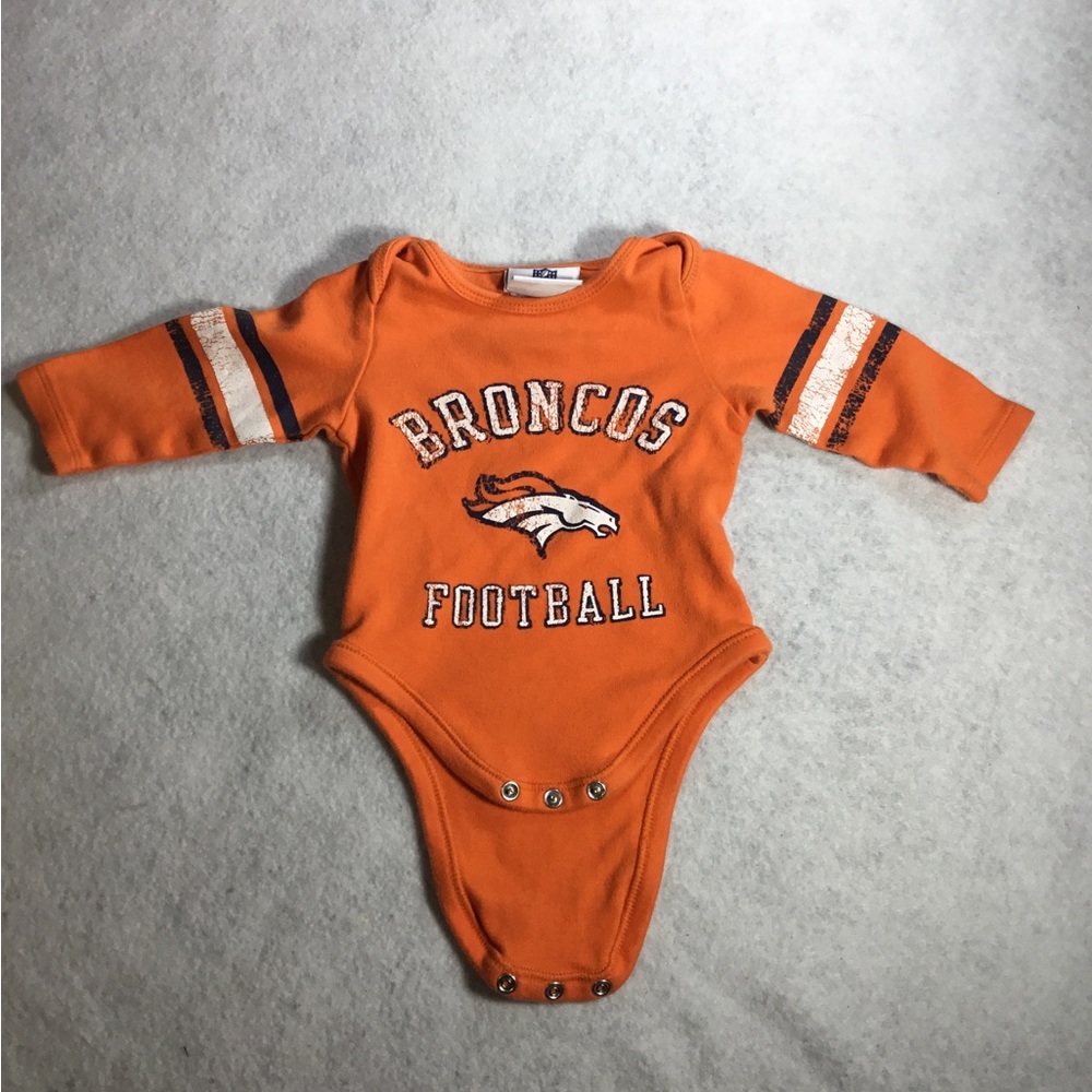NFL Orange Broncos Football Long-Sleeve Baby Onesie SZ 3/6 months